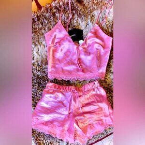 Fashion Nova pink silk pyjama set NWT